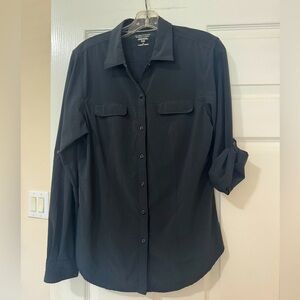 Exofficio Button Up Black L/S Shirt Roll Tab Sleeves Chest Pockets Stretch Sz M